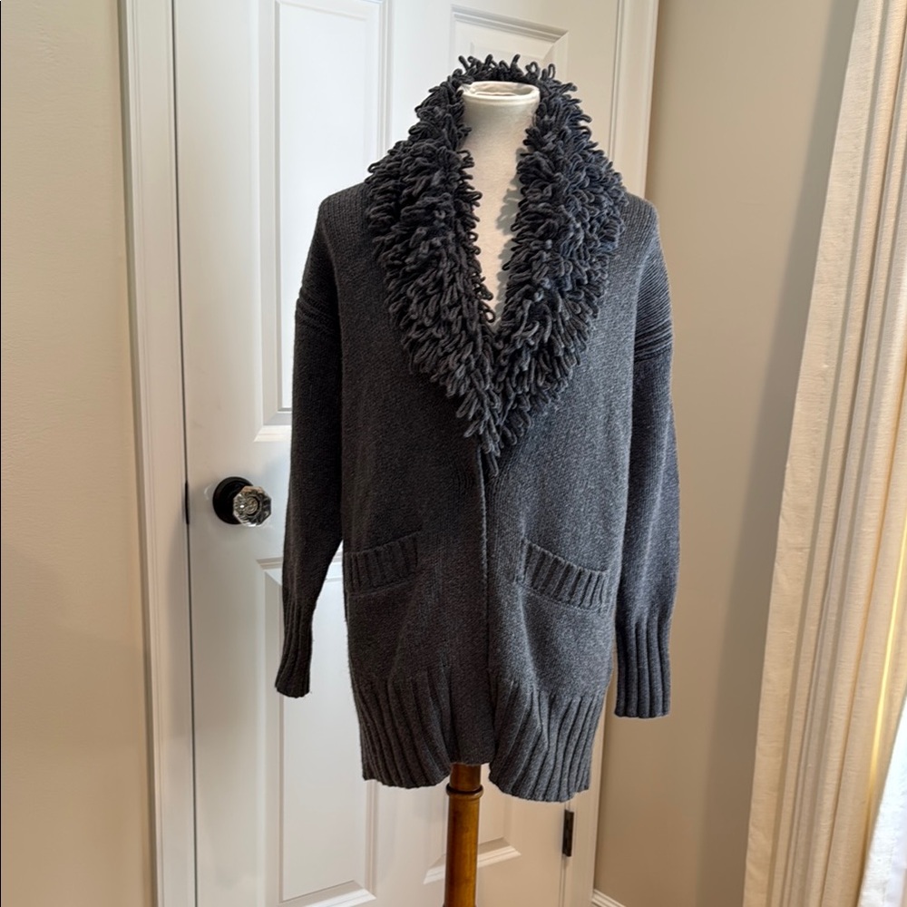 Margaret O'Leary - Oversized Cardigan Coat with Textured Collar - Gray - Size S